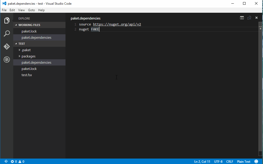 paket in Visual Studio Code